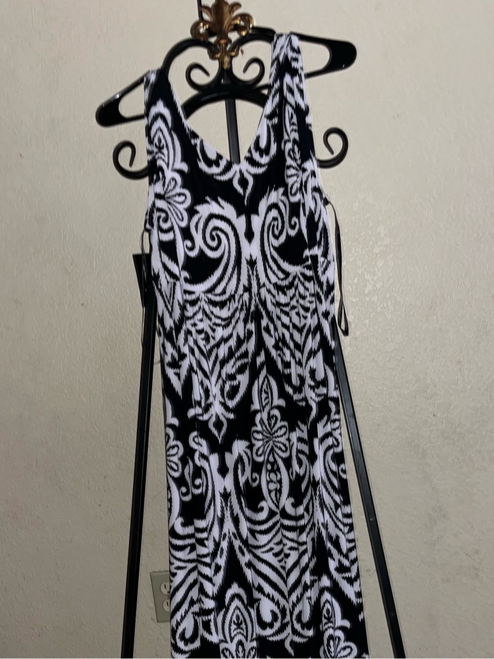 INC International Concepts Black & White Ornate Tank Maxi Dress